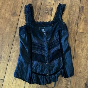 Heart Moon Star Black Lace Trim Top